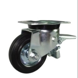 RUEDA C/SOPORTE ARO GOMA/CHAPA 125MM PLACA FRENO