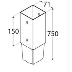 ANCLAJE PUNTA PARA POSTES 7X7 CM. 71X750X150 MM.