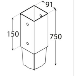 ANCLAJE PUNTA PARA POSTES 9X9 CM. 91X750X150 MM.