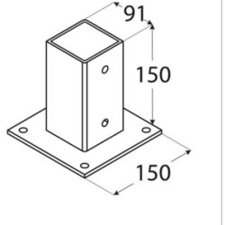 ANCLAJE PLANO PARA POSTES 9X9 CM. 91X150X150 MM.