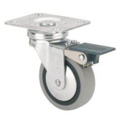 RUEDA GIRATORIA GOMA D50 CON FRENO 1-0548