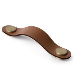 TIRADOR 96MM PIEL MARRON CUERO BOTON LT SATINADO