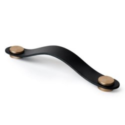 TIRADOR 96MM PIEL NEGRA BOTON LT SATINADO