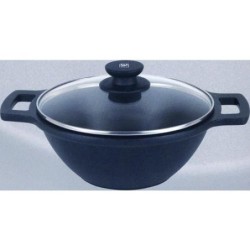 CACEROLA CONCAVA AL. FUNDIDO C/TAPA 32 CM.-INDUC.
