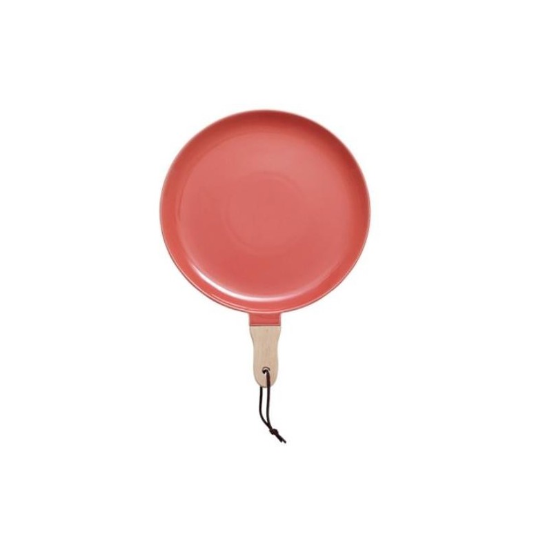 PLATO CON MANGO MADERA COLOR CORAL LAD359