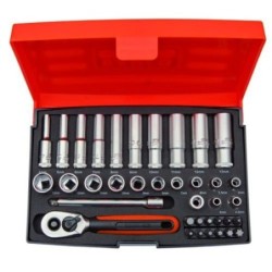 JUEGO 37 PZAS.VASOS SERIE LARGA+PUNTAS 1/4' SL25L
