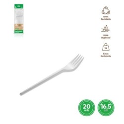 TENEDOR PLASTICO RECICLABLE BLANCO (PACK-20UND)