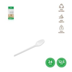 CUCHARA POSTRE PLASTICO RECICLABLE BLANCA(P-24UND)