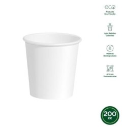 VASO CARTON BLANCO BIODEGRADABLE 200CC(PACK-25UND)