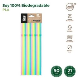 PAJITAS FLEXIBLES BIODEGRADABLES COLORES(PACK-50U)