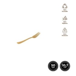 TENEDOR MINI ORO 10,7CM 50 UDS REUTILIZABLE 1803R