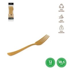 TENEDOR ORO 18,5CM REUTILIZABLE 12 UDS 1784R