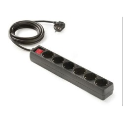 BASE 6 TOMAS TT C/INTERRUPTOR CABLE 1.5M. NEGRO