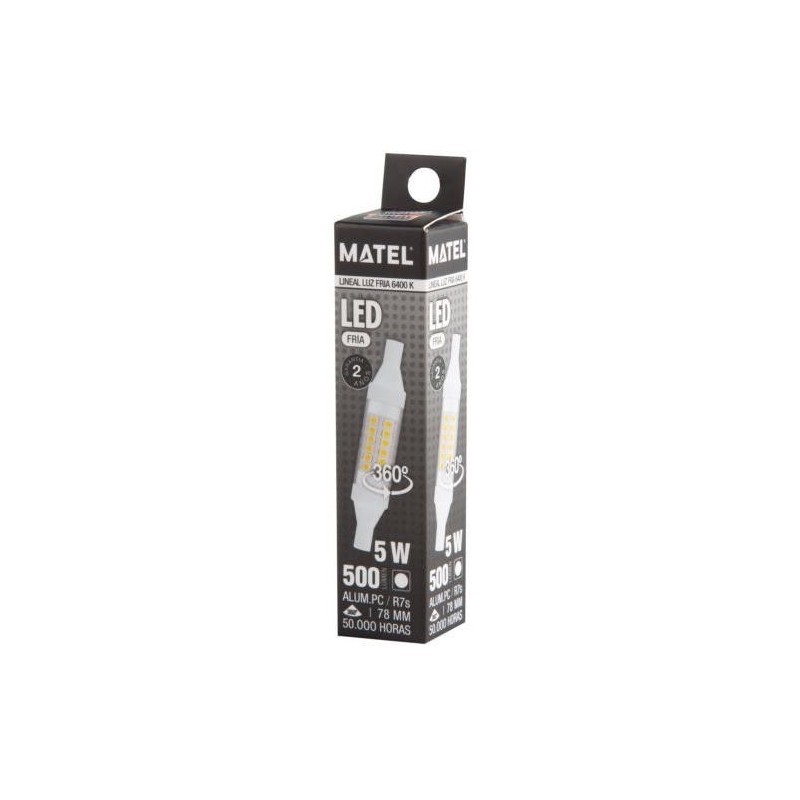 BOMBILLA LED LINEAL 78MM R7S 5 WATIOS 360  FRIA