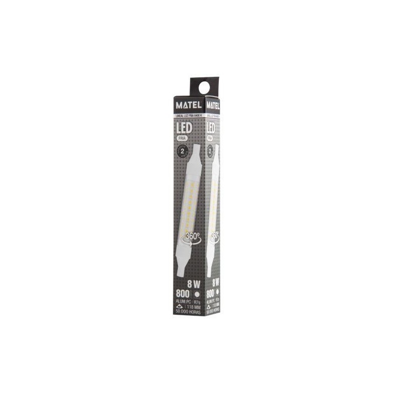 BOMBILLA LED LINEAL 118MM R7S 8 WATIOS 360  FRIA