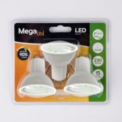 BOM. LED GU10 SMD PLASTICO 3 W. 230 LUMEN PACK-3