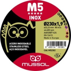 DISCO M5 CORTE EXTRAFINO INOX 230x1.9 EJE 22.23