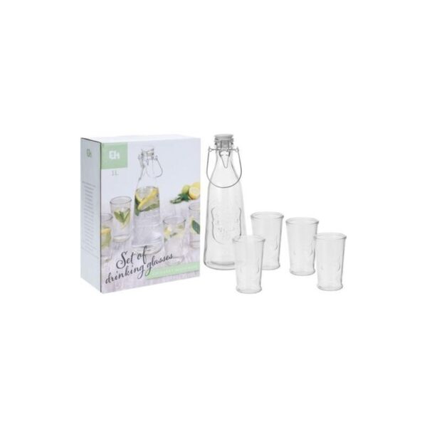 SET BOTELLA 1L + 4 VASOS 250ML CRISTAL CC1100130