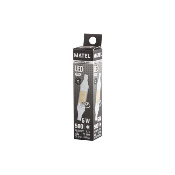 BOMBILLA LED LINEAL 78MM R7S 5 WATIOS 360 FRIA